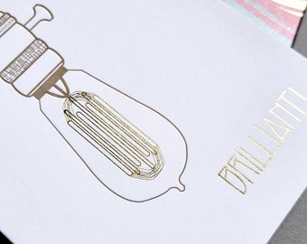 Letterpress & Gold Foil Brilliant Cards, Edison Bulb, Great Job, Congratulations, Graduation