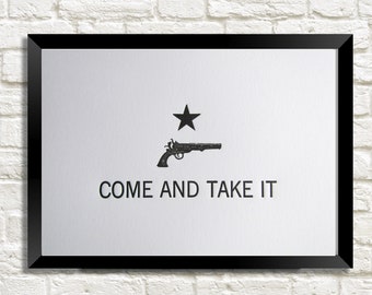 Letterpress Art Print, Come and Take It, Revolver, Texas, Star, Art Wall Print