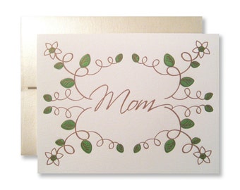 Letterpress Mom Card, Card for Mom, Best Mom, Floral, Leafy, Copper