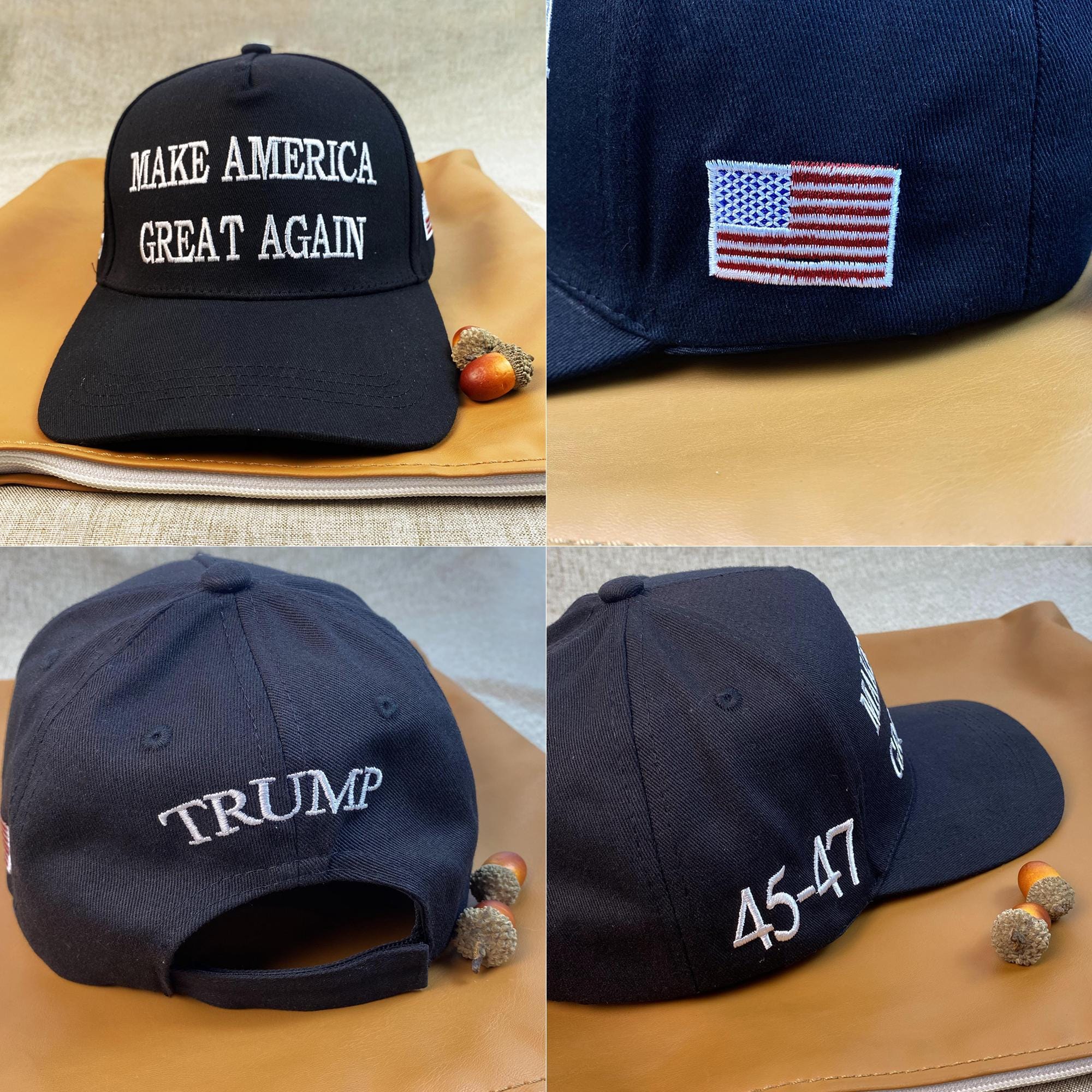 2pcs Trump 2024 MAGA RED White Hat 45-47 Baseball Cap Make America Great Again e