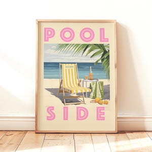 Poolside Print Pool Poster Swimming Pool Wall Art Summer Decor Digital Download Summer Printable Retro Vacation Lounge Chair Art