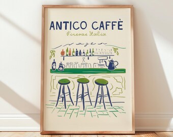 Italian Cafe Wall Art Vintage Style Coffee Bar Illustration Italy Kitchen Decor Art Print