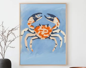 Coastal Crab Wall Art Nautical Sea Animal Decor Beach House Wall Decor Ocean Art Sea Life Wall Art Blue Crab Print Marine Art Print Framed