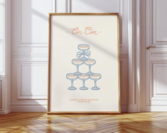 Cin Cin Cocktail Poster, Champagne Tower Cocktail Art, Trendy Bar Poster, Modern Minimalist Cocktail Print, Aesthetic Classy Drink Poster