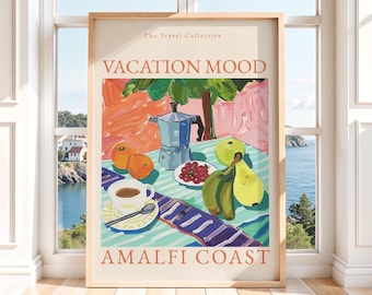 Amalfi Coast Poster Vacation Mood Wall Art Colorful Fruit Kitchen Print Travel Art Print Retro Italian Decor Digital Download Summer Vibe