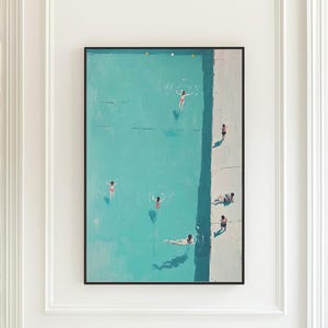 Swimming Pool Art Print Summer Vacation Wall Art Modern Swimmer Illustration Beach House Decor