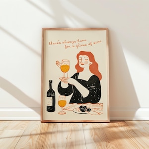 Wine Lover Wall Art, Minimalist Vintage Wine Art Print Kitchen Bar Dining Room Decor, Modern Wine Poster, There’s Always Time for Wine