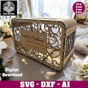 Boîte de Mariage Personnalisable - Boîte d'Anniversaire Personnalisable - Urne de Mariage - Urne d'Anniversaire - Fichiers SVG, DXF, AI