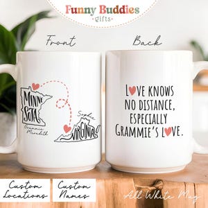 Grandma Mug, Custom Name and State Map (Long Distance Gift)