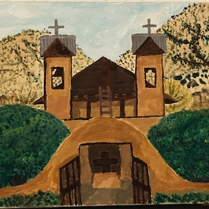 Santuario de Chimayo, New Mexico Landscape, Traditional, Acrylic Art Print, Spanish Church