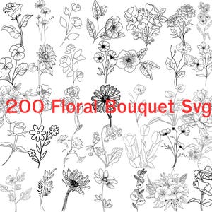 Floral Bouquet Svg Bundle, Bouquet Svg, Flower Svg, Flower Bouquet Png, Wedding Svg, Cricut Files, Hand Drawn Wild Flowers, Cute Bouquet