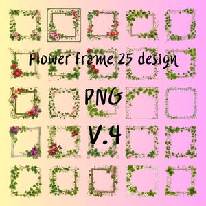 Flower photo frameV4 , Digital frames clipart, Doodle Frames Clipart, Hand drawn frames, Border clipart, Commercial Use, Digital Download
