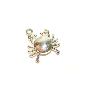 May include: A silver charm in the shape of a crab. The charm has a detailed design and is perfect for adding a nautical touch to jewelry.