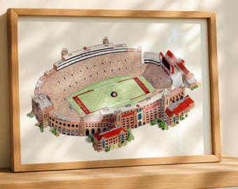 FSU Doak Campbell Stadium ink & watercolor art print - Florida State wall decor (unframed)
