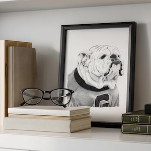 Uga X (Que) Georgia Bulldog Art Print: Pointillism Pen and Ink Giclée (unframed)