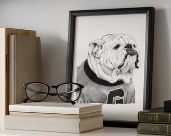 Uga X (Que) Georgia Bulldog Art Print: Pointillism Pen and Ink Giclée (unframed)