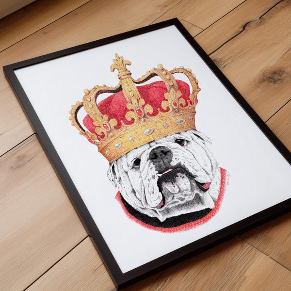 Georgia Bulldogs King Uga print, Pen & ink stipple drawing - UGA championship decor (unframed)