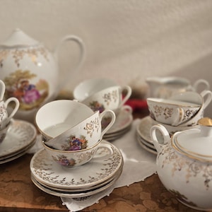 Vintage France: Antique cup with saucer, French porcelain, Digoin