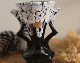 Vintage France: Small ceramic stoneware vase with flames