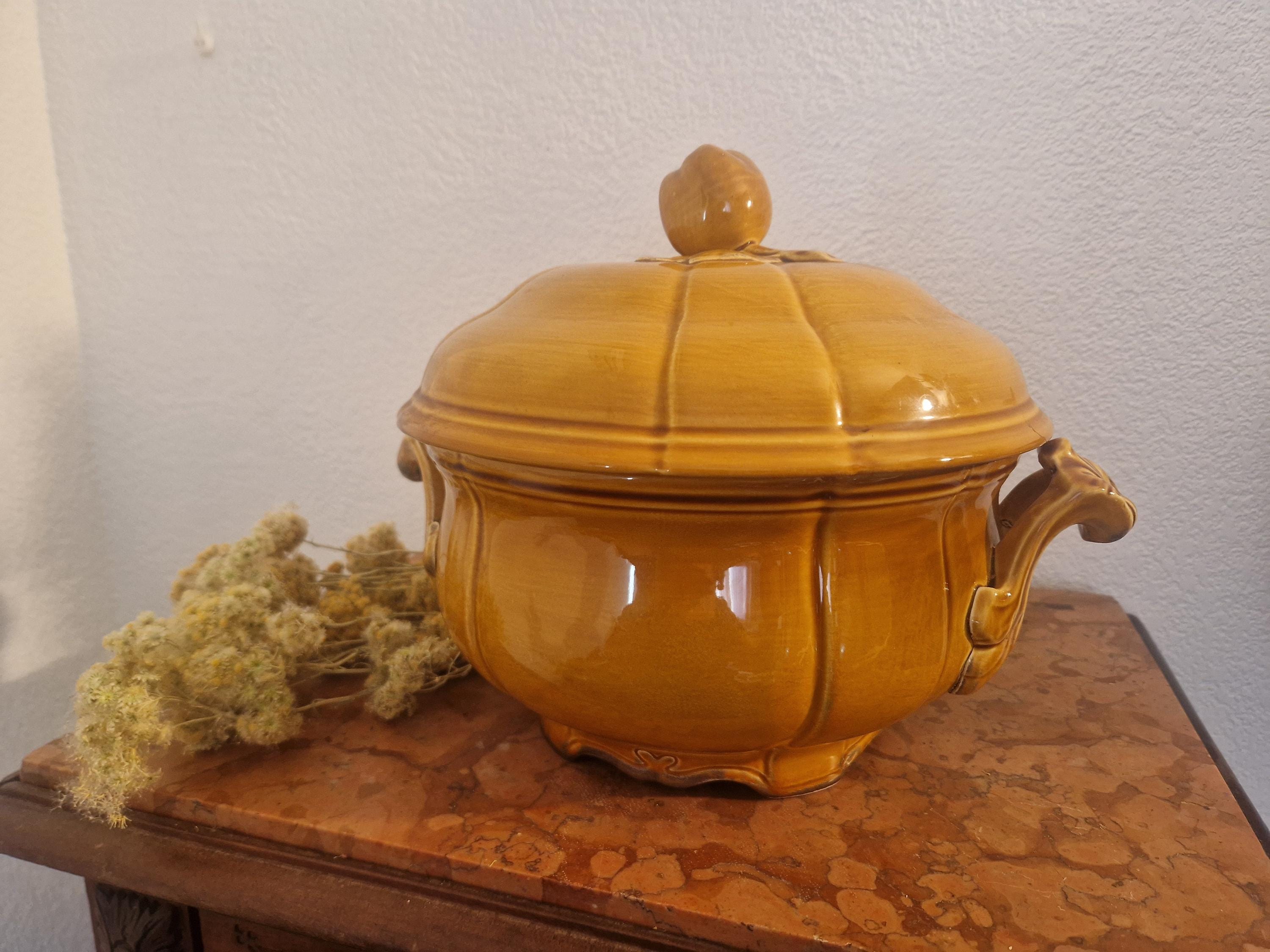 Vintage France: Antique Soup Tureen Élysée By Luneville Louis XV Honey French Earthenware Antique, soup tureen, vegetable dish