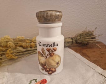 Vintage France: Cinnamon spice jar, vintage kitchen earthenware containers