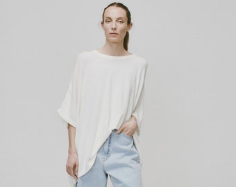 Oversized Tshirt  Minimalist Knitted Blouse FRANCESCA Short Sleeves Knit Top