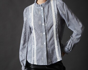 Women’s Handmade Blouse Shirt Romantic Top Boho Vintage 70s Inspired - Linen & Cotton
