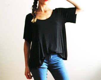 Handmade Women’s Minimalist Blouse with Butterfly Sleeve Low Round Neck Everyday Essential Casual Office Wear Shirt Top