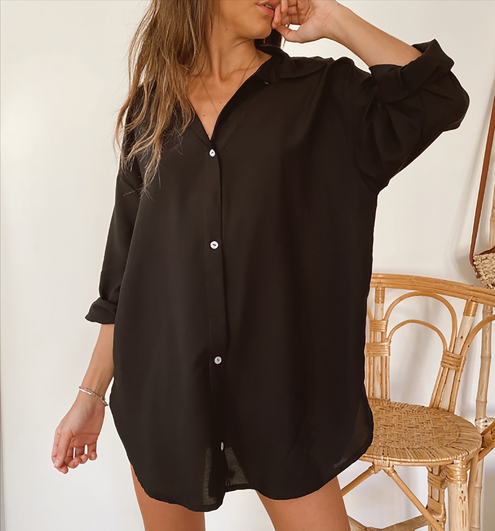 Oversized LinenCotton Shirt Women's Casual Cotton Linen Etsy