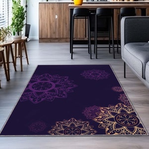Purple Mandala Area Rug: Modern Indian Design, Non-Slip