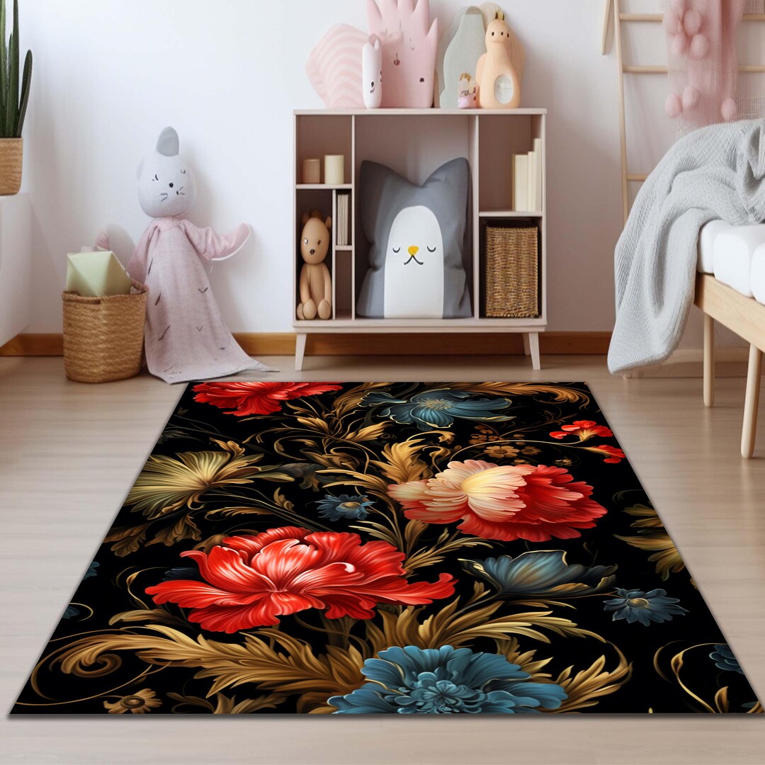 Floral Area Rug: Modern Garden Flower Theme - Etsy