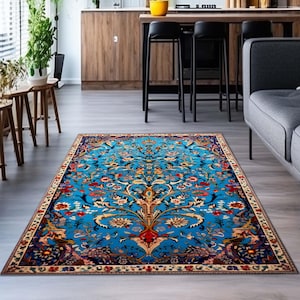 Blue Persian Rug 8x10, Blue Kilim Rug 8x10, Oriental Vintage Blue Rug, Bessarabian Kilim, Custom Sized Blue Rug, Animal Patterned Blue Rug