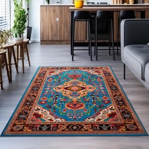 Blue Persian Rugs 8x10, Blue Kilim Rug 8x10, Oriental Vintage Blue Rug, Bessarabian Kilim, Custom Sized Blue Rug, Animal Patterned Blue Rug