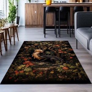 Fantasy Inspired Area Rug, Dark Academia Gothic Book Nook Decor Rug ,Fairycore Bedroom Magical Dragon Aesthetic Maximalist Rug For Game Room