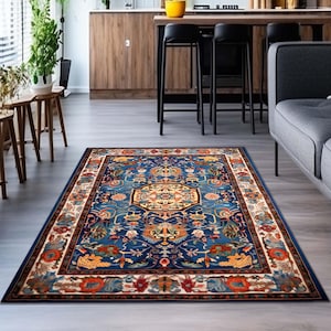 Blue Persian Rug 8x10, Blue Kilim Rug 8x10, Oriental Vintage Blue Rug, Bessarabian Kilim, Custom Sized Blue Rug, Animal Patterned Blue Rug