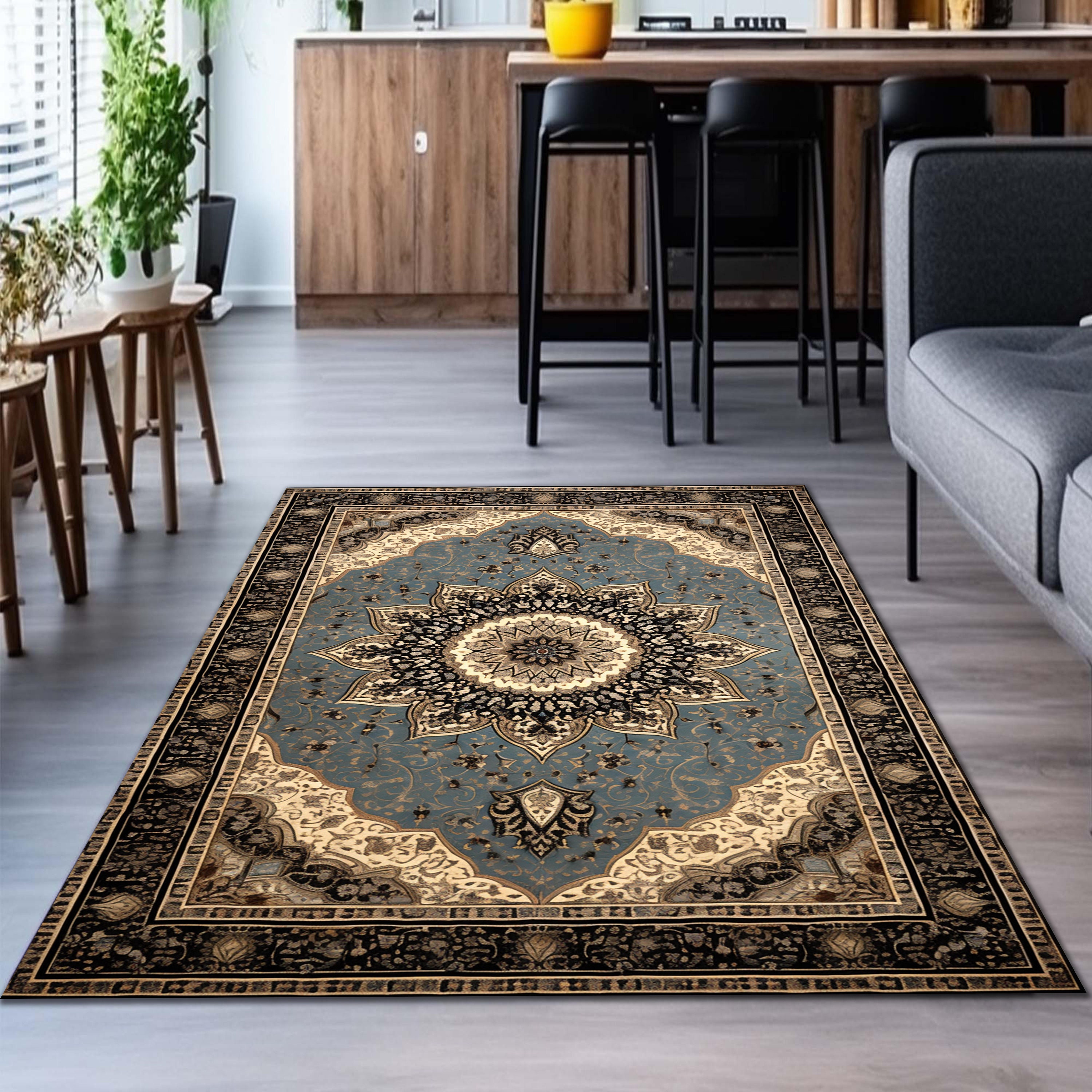 Blue Brown Rug 8x10, Oversize Blue Rug, Heriz Rug, Oriental Boho Rug, Rugs For Living Room, Vintage Blue Rug 8x10, Rustic Light Blue Rug