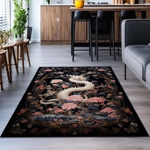 Fantasy Inspired Area Rug, Dark Academia Gothic Book Nook Decor Rug ,Fairycore Bedroom Magical Dragon Aesthetic Maximalist Rug For Game Room