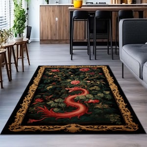 Fantasy Inspired Area Rug, Dark Academia Gothic Book Nook Decor Rug ,Fairycore Bedroom Magical Dragon Aesthetic Maximalist Rug For Game Room