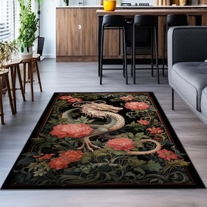 Fantasy Inspired Area Rug, Dark Academia Gothic Book Nook Decor Rug ,Fairycore Bedroom Magical Dragon Aesthetic Maximalist Rug For Game Room