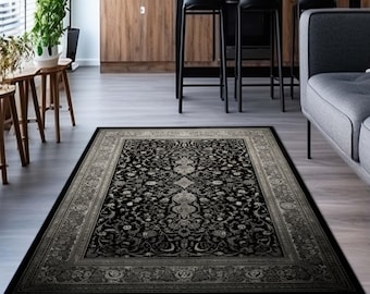 Vintage Black Gothic Rug Kilim, High Quality Ultra Soft Gothic Rug, Turkish Area Rug,4x6 6x10 3x5 5x8 Rug; Large Size Black Living Room Rug