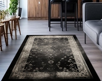 Alfombra Kilim gótica negra vintage: suave alfombra turca