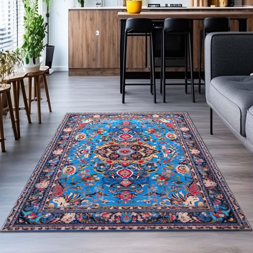 Vintage Blue Persian Style Rug 8x10: Oriental Kilim, Animal Pattern - Etsy