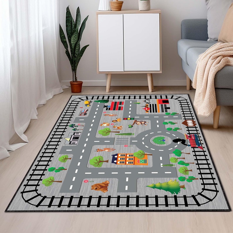 Car Road Map Rug Kids City Road Map Rug: Playroom Nursery Decor - Etsy