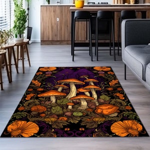 Botanical Pumpkin Carpet Vintage Aesthetic Fall Lovers Decor | Autumn Decoration Eclectic Art Dark Academia Elegant Carpet,Halloween Concept