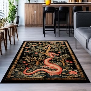 Fantasy Inspired Area Rug, Dark Academia Gothic Book Nook Decor Rug ,Fairycore Bedroom Magical Dragon Aesthetic Maximalist Rug For Game Room