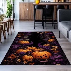 Botanical Pumpkin Carpet Vintage Aesthetic Fall Lovers Decor | Autumn Decoration Eclectic Art Dark Academia Elegant Carpet,Halloween Concept