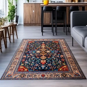 Blue Persian Rugs 8x10, Blue Kilim Rug 8x10, Oriental Vintage Blue Rug, Bessarabian Kilim, Custom Sized Blue Rug, Animal Patterned Blue Rug