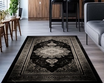 Vintage Black Gothic Rugs Kilim, High Quality Ultra Soft Gothic Rug, Turkish Area Rug,4x6 6x10 3x5 5x8 Rug; Large Size Black Living Room Rug