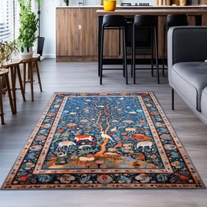 Blue Persian Rug 8x10, Blue Kilim Rug 8x10, Oriental Vintage Blue Rug, Bessarabian Kilim, Custom Sized Blue Rug, Animal Patterned Blue Rug