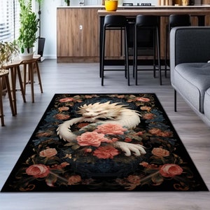 Fantasy Inspired Area Rug, Dark Academia Gothic Book Nook Decor Rug ,Fairycore Bedroom Magical Dragon Aesthetic Maximalist Rug For Game Room